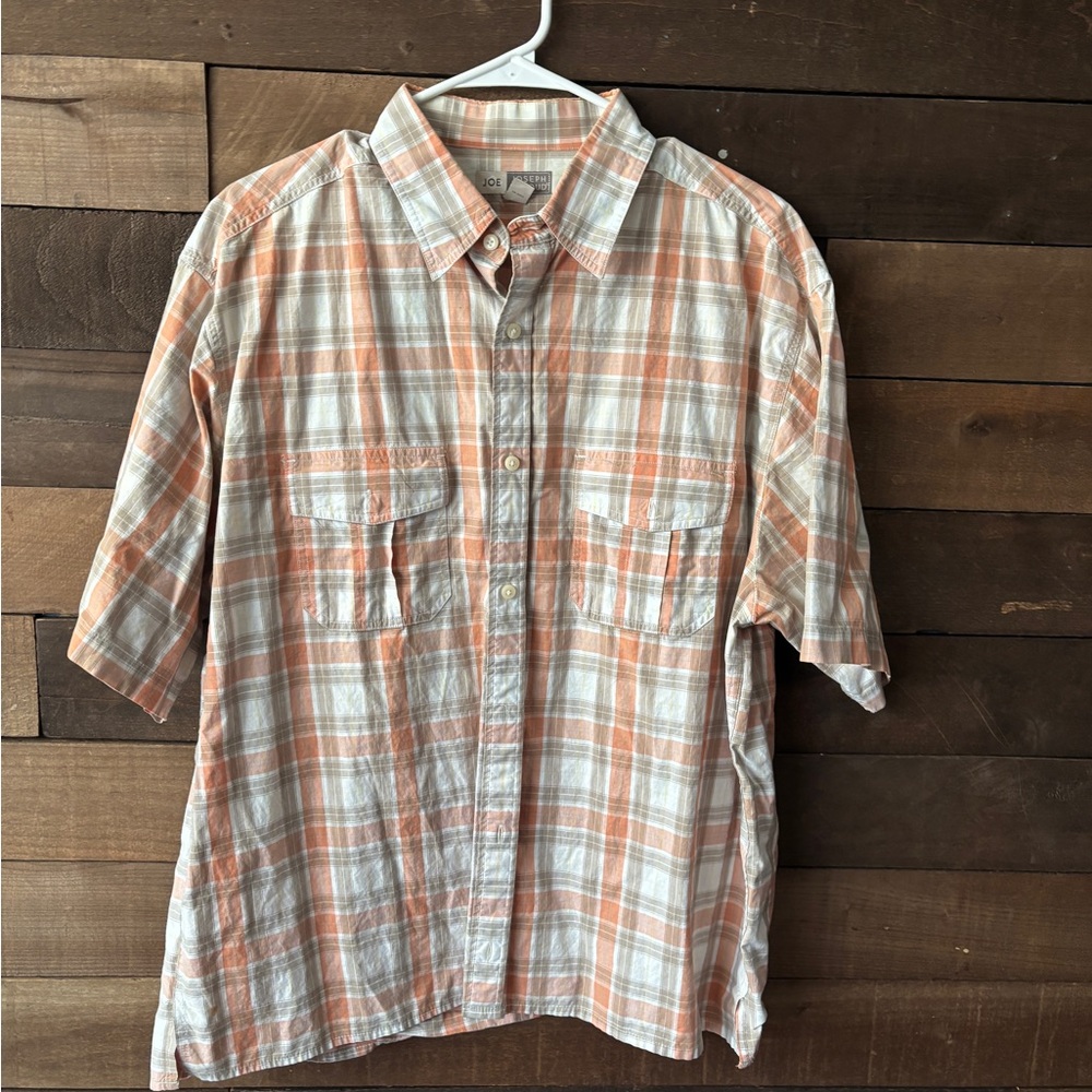 Joseph Abboud Orange and White Plaid Button Down Shirt